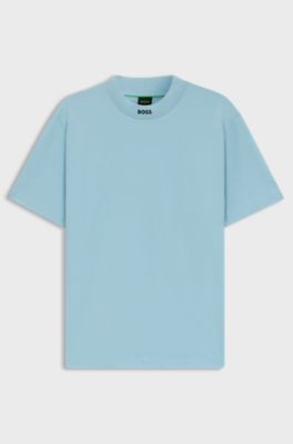 Relaxed-fit T-shirt in stretch cotton with logo collar, Light Blue