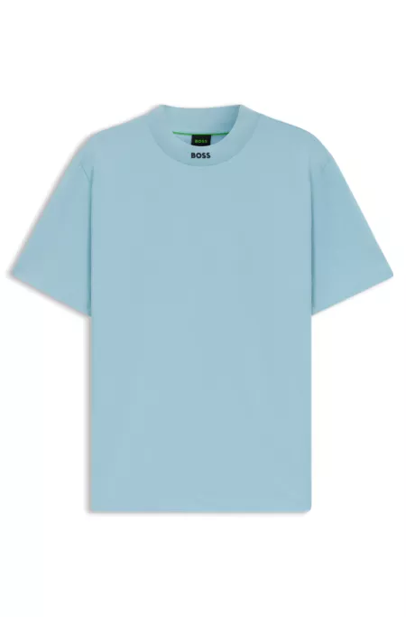 Relaxed-fit T-shirt in stretch cotton with logo collar
