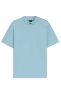 Relaxed-fit T-shirt in stretch cotton with logo collar, Light Blue