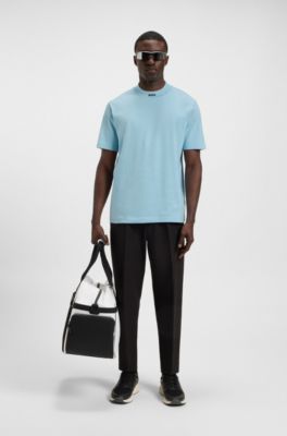 T-shirt Relaxed en coton stretch avec col logot&eacute;, bleu clair