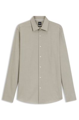 Slim-fit shirt in herringbone twill, Light Brown