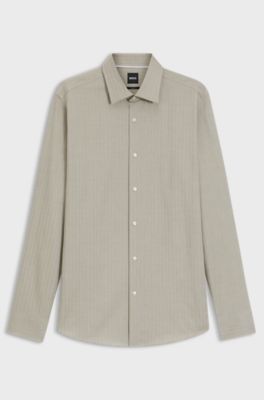Slim-fit shirt in herringbone twill, Light Brown