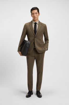 Slim-fit shirt in herringbone twill, Light Brown