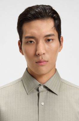 Slim-fit shirt in herringbone twill, Light Brown
