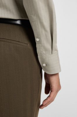Slim-fit shirt in herringbone twill, Light Brown