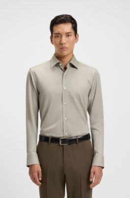 Slim-fit shirt in herringbone twill, Light Brown