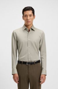 Slim-fit shirt in herringbone twill, Light Brown