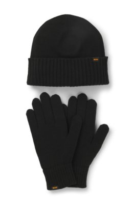 Knitted beanie hat and gloves gift set