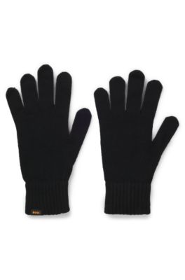 Knitted beanie hat and gloves gift set, Black