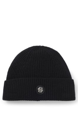 Wool-cashmere beanie hat with Double B monogram, Black