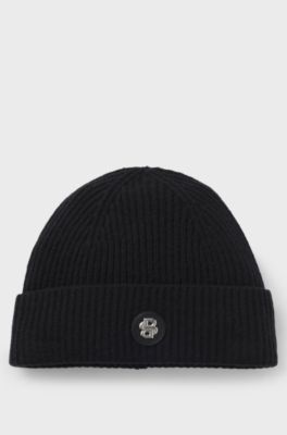 Wool-cashmere beanie hat with Double B monogram, Black