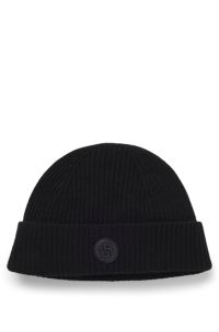 Wool-cashmere beanie hat with Double B monogram, Black