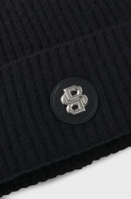 Wool-cashmere beanie hat with Double B monogram, Black