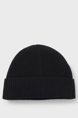 Wool-cashmere beanie hat with Double B monogram, Black