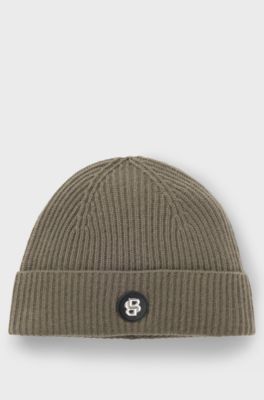 Wool-cashmere beanie hat with Double B monogram, Light Brown