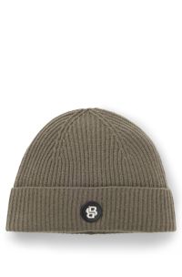 Wool-cashmere beanie hat with Double B monogram, Light Brown