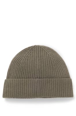 Wool-cashmere beanie hat with Double B monogram, Light Brown