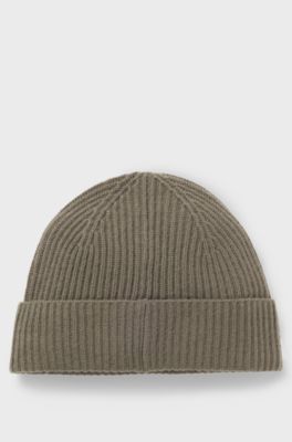 Wool-cashmere beanie hat with Double B monogram, Light Brown