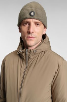 Wool-cashmere beanie hat with Double B monogram, Light Brown