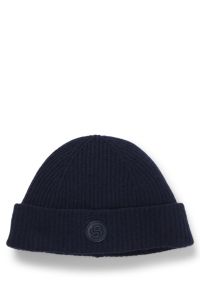 Wool-cashmere beanie hat with Double B monogram, Dark Blue