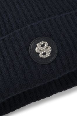 Wool-cashmere beanie hat with Double B monogram, Dark Blue