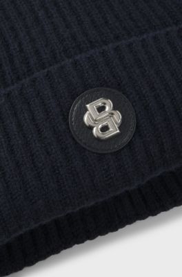 Bonnet en laine et cachemire &agrave; monogramme Double&nbsp;B, Bleu fonc&eacute;