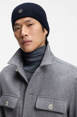 Wool-cashmere beanie hat with Double B monogram, Dark Blue