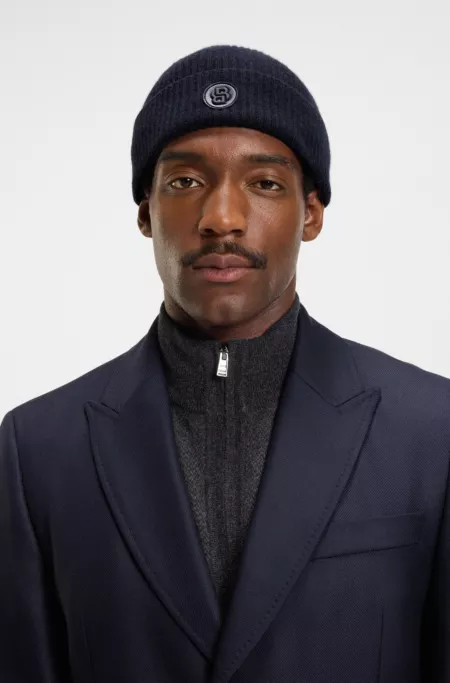 Wool-cashmere beanie hat with Double B monogram