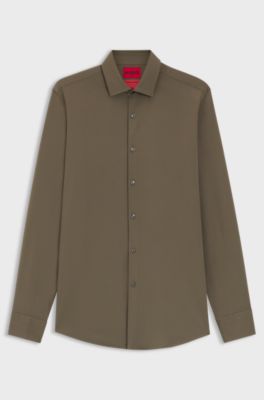 Slim-fit shirt in stretch twill, Khaki