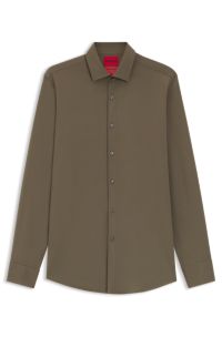 Slim-fit shirt in stretch twill, Khaki