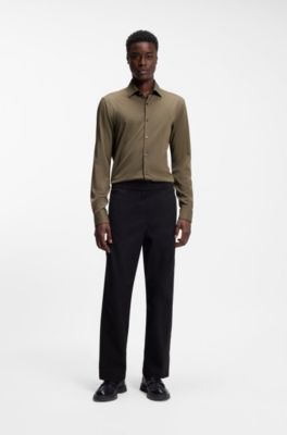 Slim-fit shirt in stretch twill, Khaki