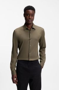 Slim-fit shirt in stretch twill, Khaki