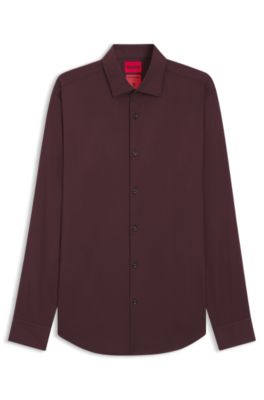Slim-fit shirt in stretch twill, Brown