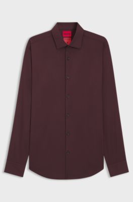 Camicia slim fit in twill elasticizzato, Marrone