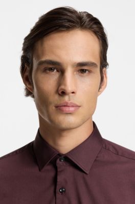 Camicia slim fit in twill elasticizzato, Marrone