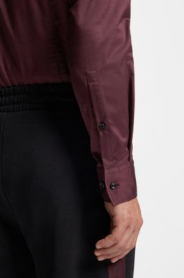 Camicia slim fit in twill elasticizzato, Marrone