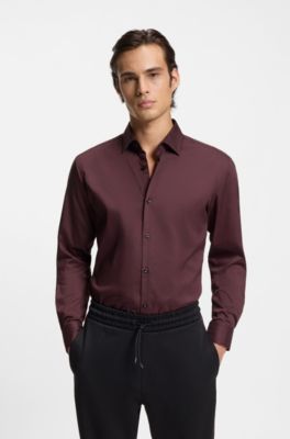 Camicia slim fit in twill elasticizzato, Marrone