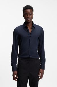 Camicia slim fit in twill elasticizzato, Blu scuro
