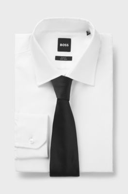 Italian-made tie in silk jacquard, Black