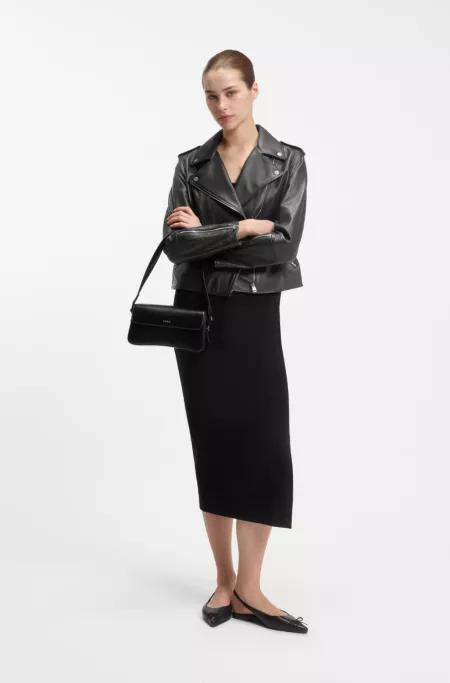 Straight-fit biker jacket in leather with zipped details
