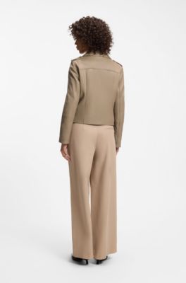 Straight-fit biker jacket in leather with zipped details, Light Brown