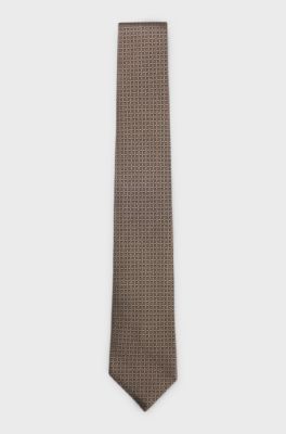 Italian-made tie in silk jacquard, Brown