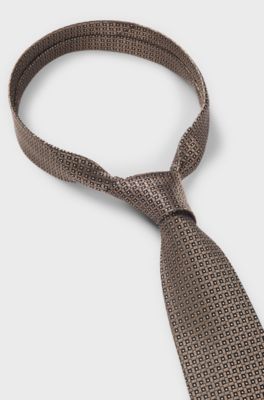 Italian-made tie in silk jacquard, Brown
