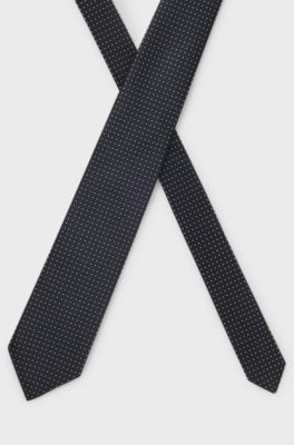 Italian-made tie in silk jacquard, Dark Blue