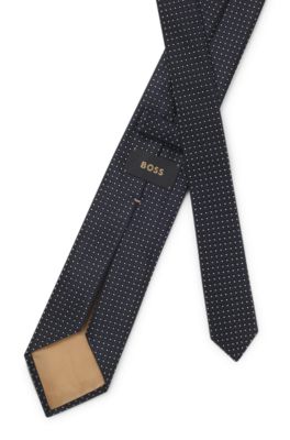 Italian-made tie in silk jacquard, Dark Blue