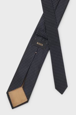 Italian-made tie in silk jacquard, Dark Blue