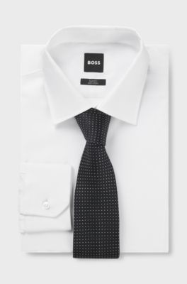 Italian-made tie in silk jacquard, Dark Blue
