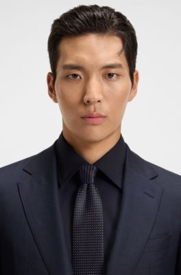 Italian-made tie in silk jacquard, Dark Blue