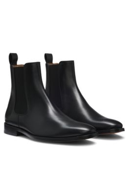 Beckham x BOSS Leather Chelsea boots with elasticated panels, Black