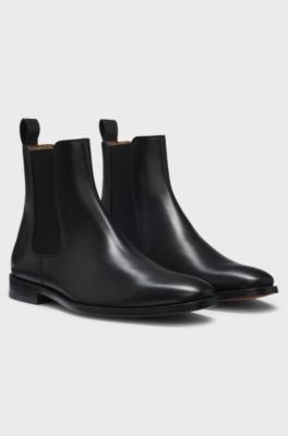 Beckham x BOSS Leather Chelsea boots with elasticated panels, Black